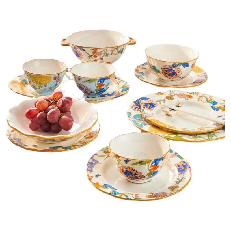 Ink Color Tableware Bowl and Plate Set Home New High-Value Bowls Plates Premium Housewarming Chopsticks Gift Box 16-Piece