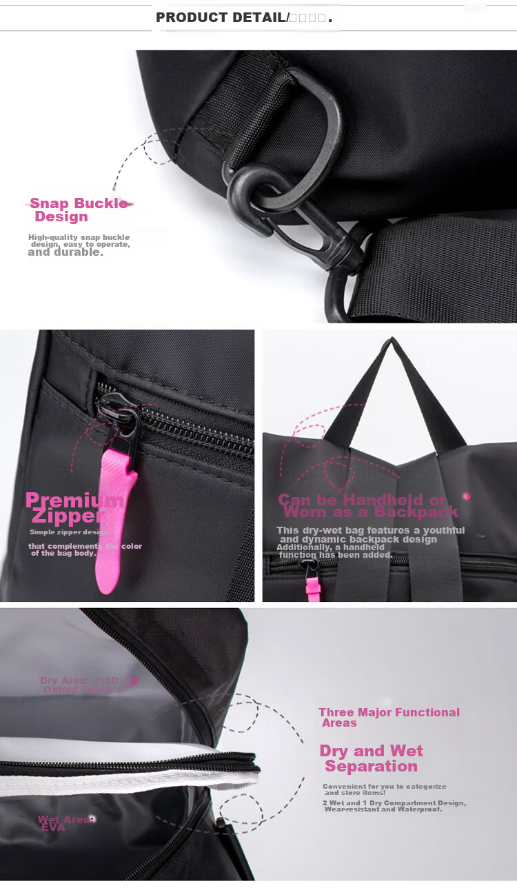 Barbie Swim Bag Wet and Dry Separation Unisex Fitness Sports Beach Bag Waterproof Backpack Black 8