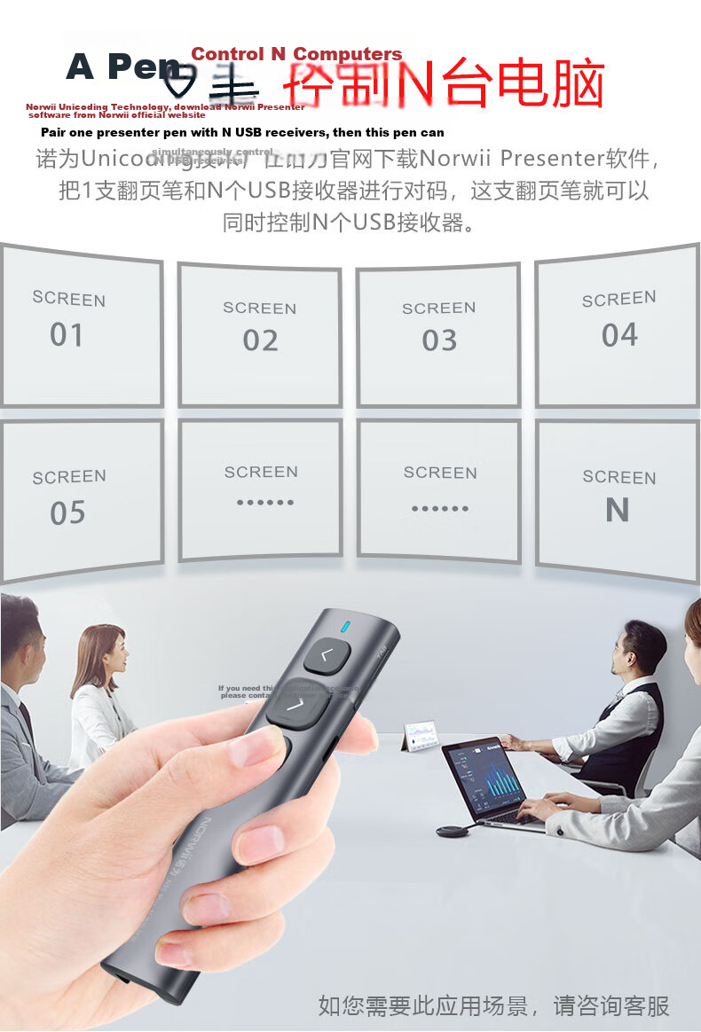 Nuowei Laser Presentation Remote Dual Interface Teacher PPT Clicker Laser Pointer Electronic Pen Black N95 Plus 11