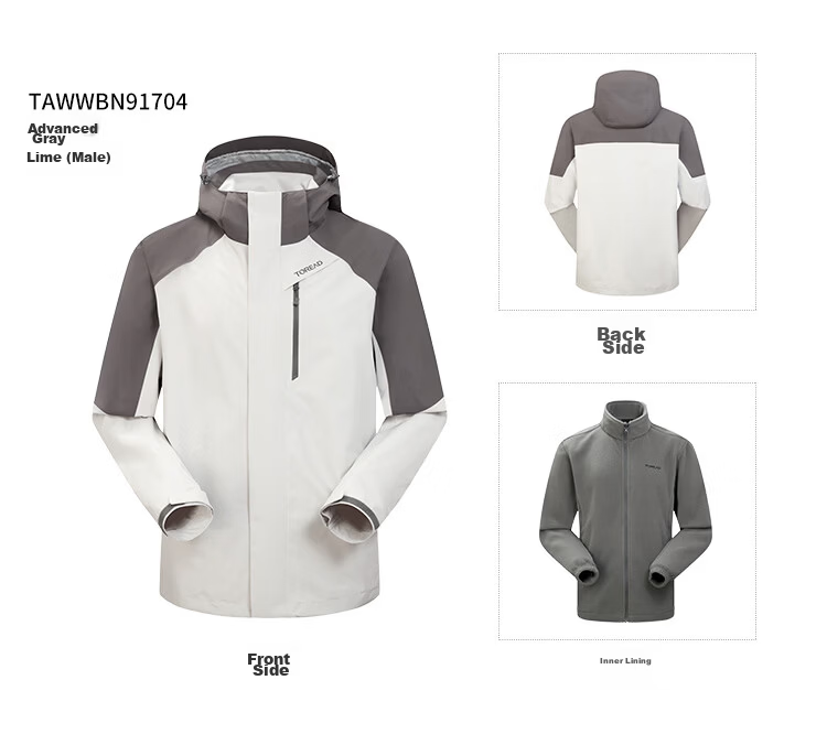 TOREAD Men's Outdoor Three-In Fleece Jacket, Detachable Two-Piece Set, Windproof, Warm Mountaineering Suit, Cold-Resistant Outerwear 86