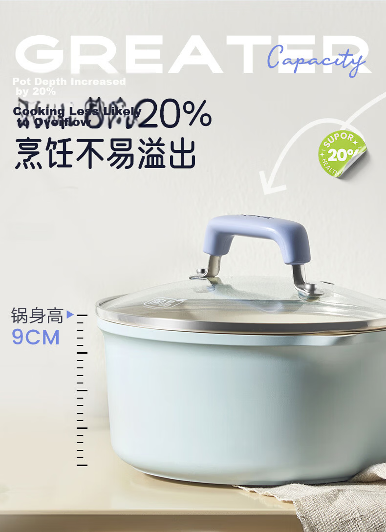 SUPOR Non-Stick Milk Pot with Titanium Ceramic Coating, 16cm Small Soup Pot for Noodles, Milk Heating And Baby Food, Compatible with Induction And Gas Stoves 20