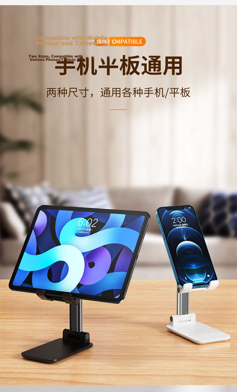 LINGCHEN Phone Stand, Desktop Live Streaming Portable Foldable Adjustable IPad Tablet Lazy Stand, Bedside Internet Celebrity TikTok Binge-Watching Video Online Class Stand, White 7