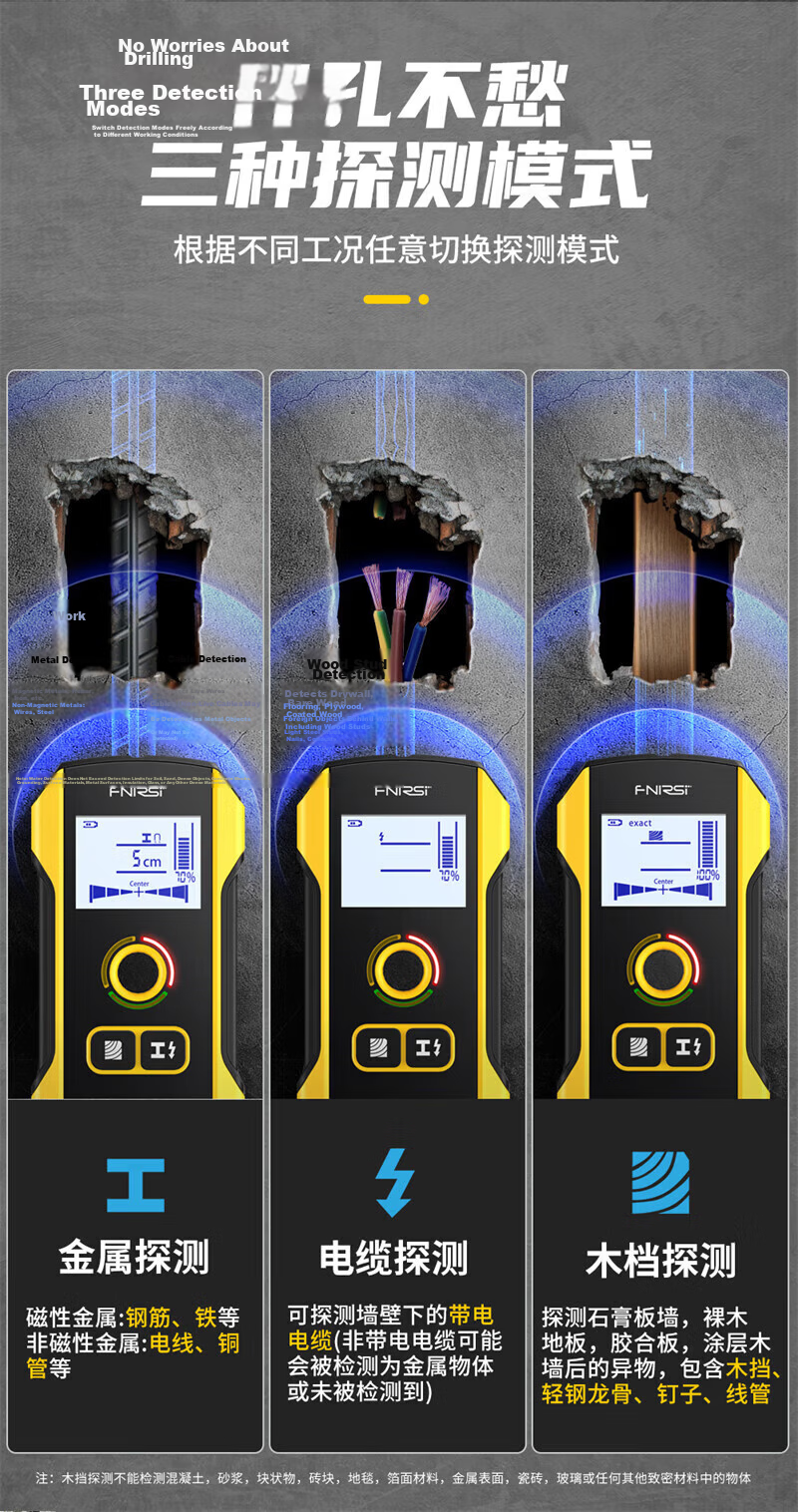 FNIRSI Multifunctional Wall Detector Wire Metal Rebar Scanner High-Precision Load-Bearing Wall Hidden Wire Scanner WD-02 3