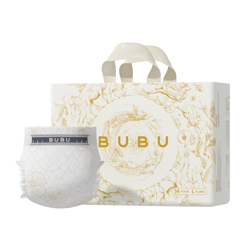 BUBU Silk Road Diapers Size L 34pcs (8.5-11.5KG) Mulberry Silk Protein Ultra-thin Soft
