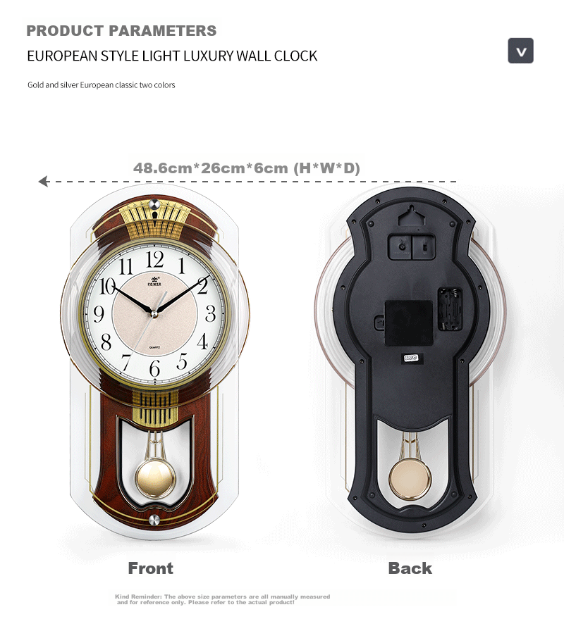 POWER Bawang Living Room Clock Hourly Music Chime Wall Clock Luxury Quartz Clock 43cm 6773ARMKS 5