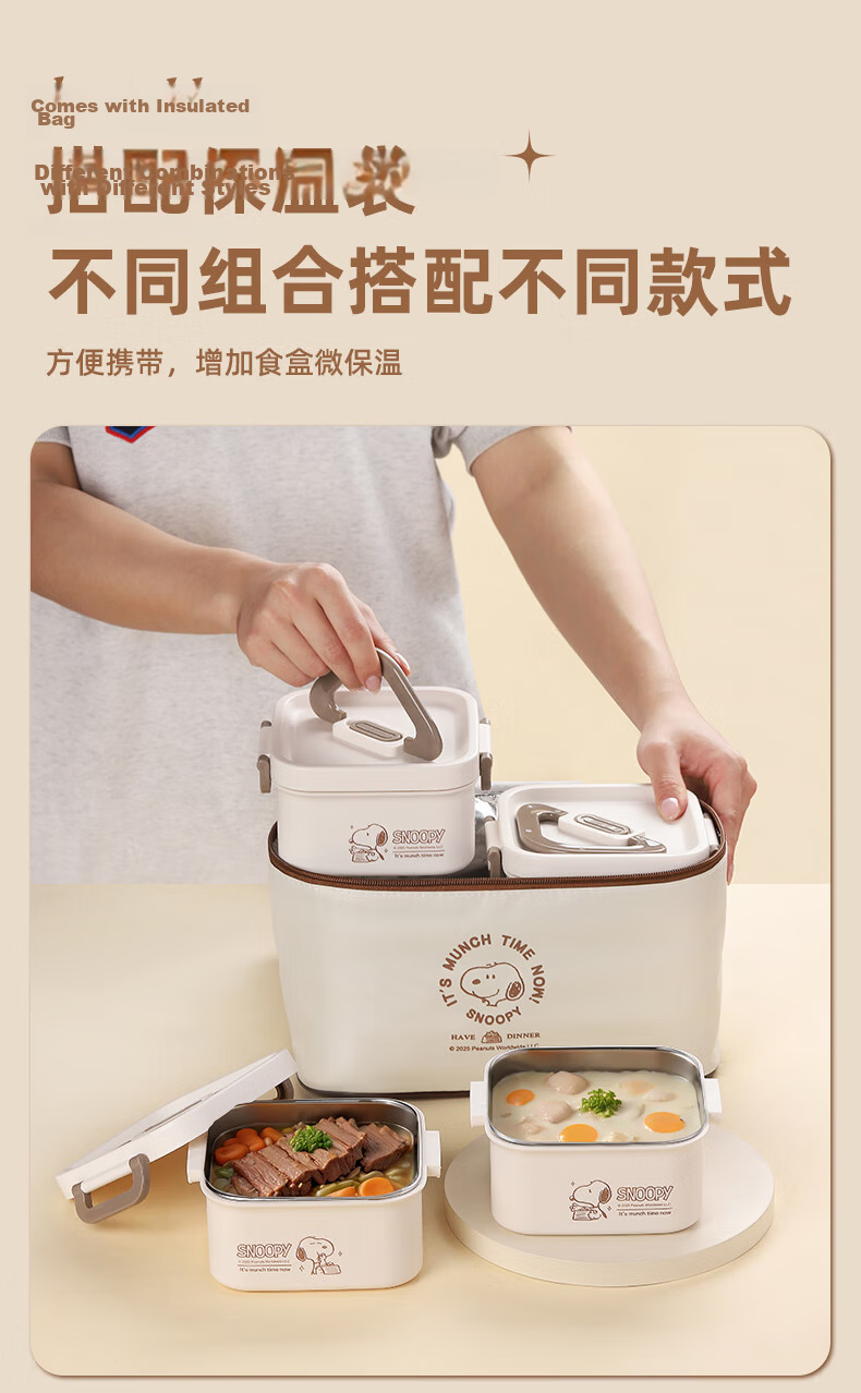 SNOOPY Insulated Lunch Box Bag Portable Handheld Cooler Bag for Office Workers, Set of 4 Lunch Box Bags 3
