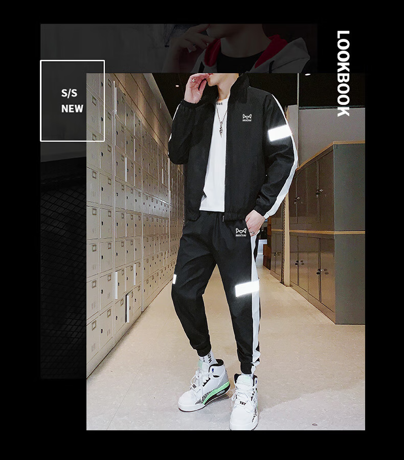 Miiow Men's Long Sleeve Set Spring Autumn Stylish Versatile Sports Stand Collar Jacket and Pants Two-Piece Set Gray 3XL 5