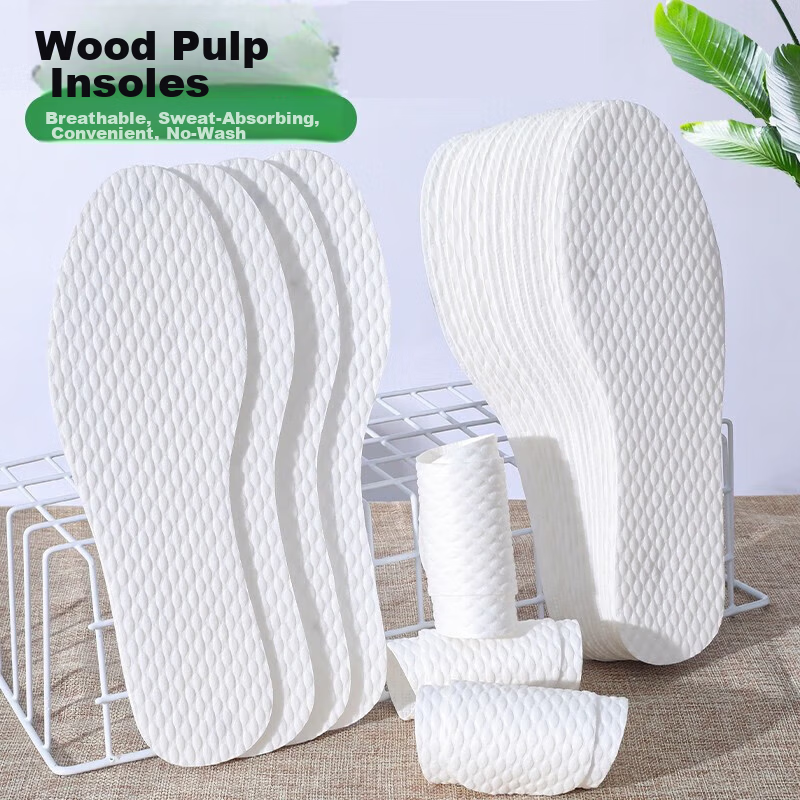 Bonny Family 30 Pairs Disposable Wood Pulp Insoles Men Odor-Resistant Breathable Sweat-Absorbing Barefoot Dry Non-Slip Leather Shoes Women Summer