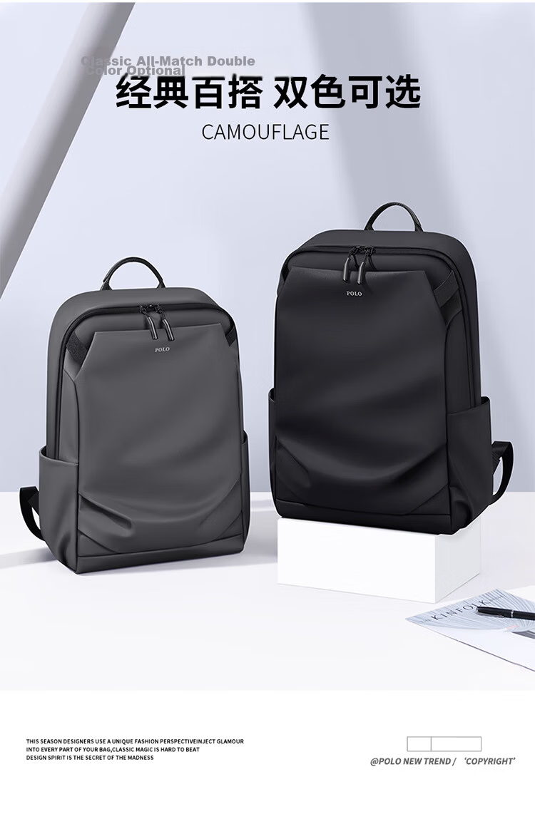 POLO Men's Backpack Dual Shoulder Bag Short Trip Travel Bag Student School Bag 16/17.3 Inch Laptop Bag Business Travel Bag 3