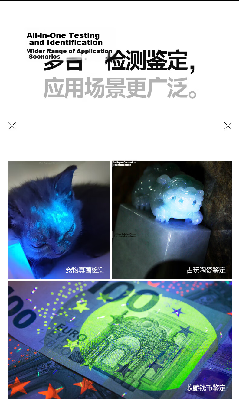 LEM Wood's Lamp UV Light 365nm Ultraviolet Flashlight for Fruit, Vegetable, Cat Ringworm Detection, Currency Verification, and Alcohol Inspection Laser Pen 2