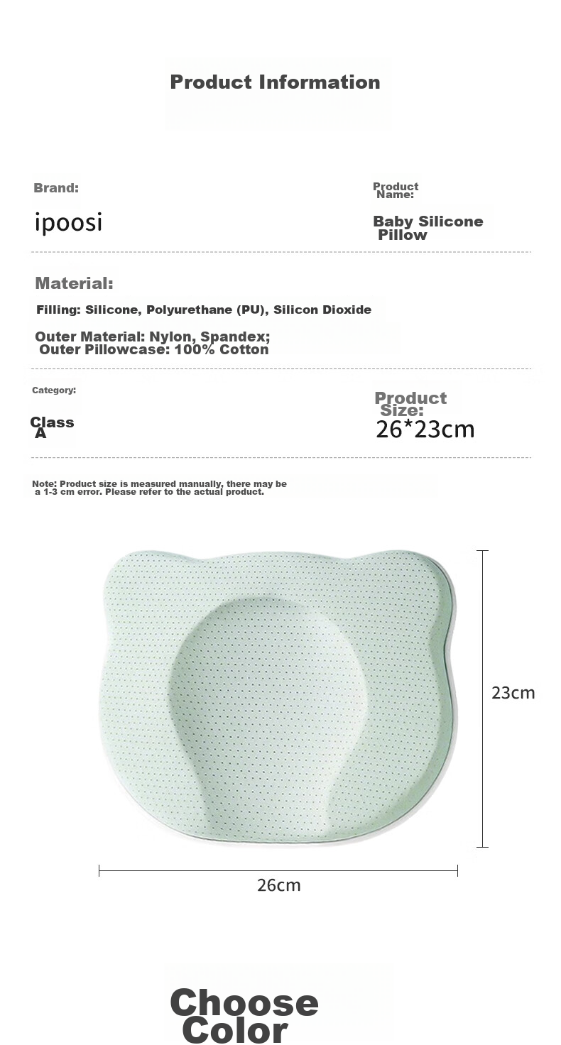 Ipoosi Baby Shaping Pillow Newborn Infant 0-3-6 Months Plus Head Support All-Season Breathable Silicone Pillow 15