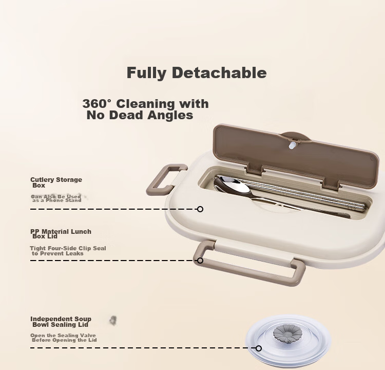 JD Jingzao Lunch Box 1.5L 304 Stainless Steel Microwave Safe Insulated Bento Box with 5 Compartments and Utensils for Students and Office Workers 15