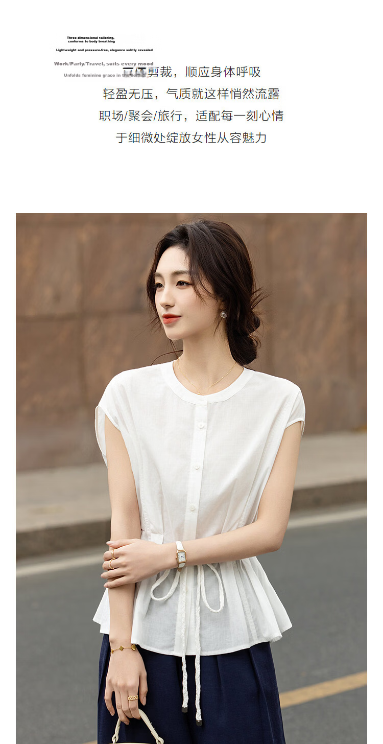 Demana [Ramie Lyocell Blend] Summer Urban High-Waist Twisted Knot Belt Loose Slim Shirt for Women Premium 6