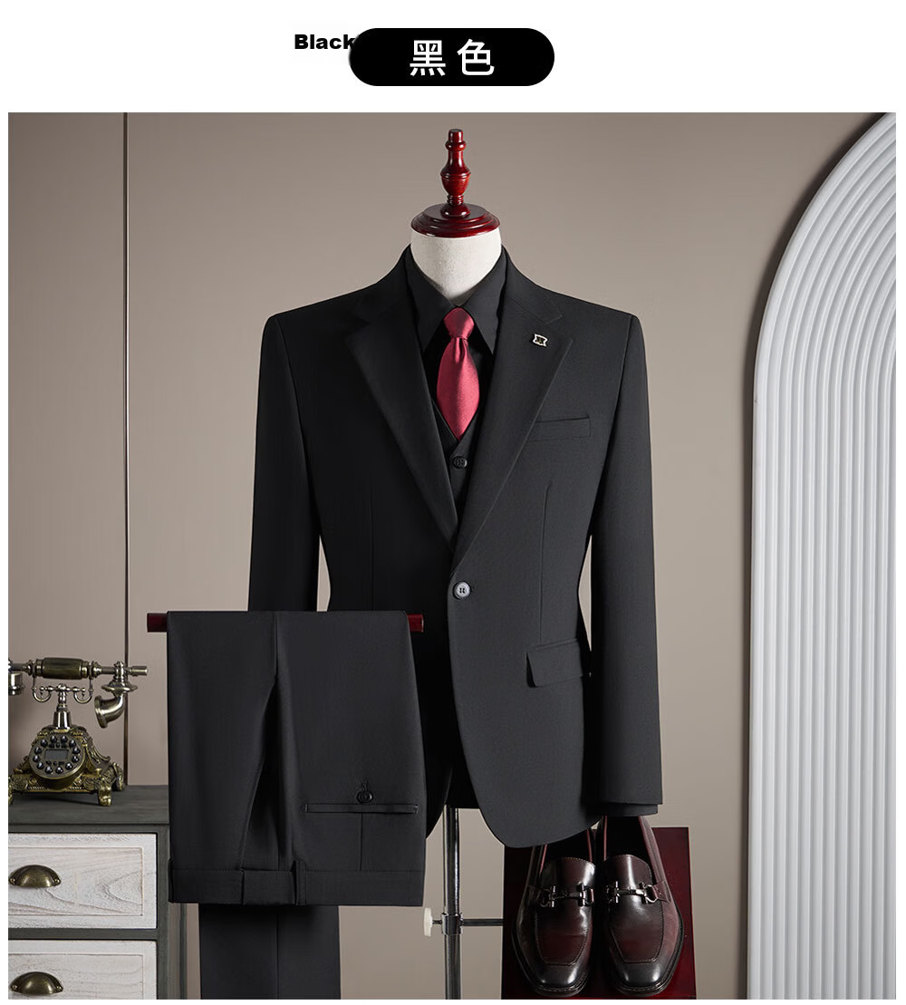 ROMON Men's Business Suit Set Blazer + Vest + Trousers Light Gray XL 20