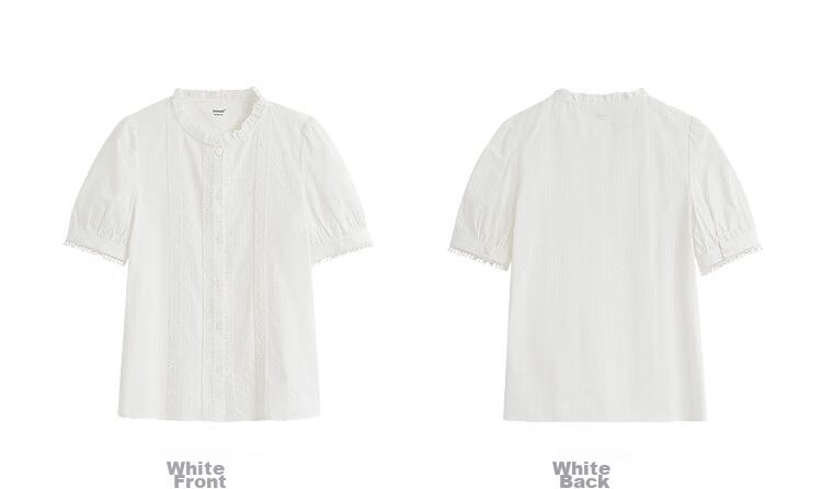 Inman Lotus Leaf Collar Hollow Embroidered Pure Cotton Shirt 2025 Summer Women's Vacation Style Puff Sleeve Blouse Pearl White M 40