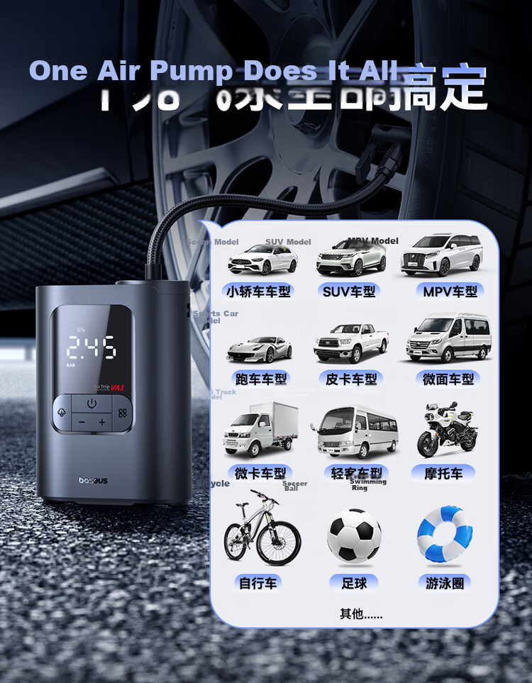 Baseus Car Inflator 22 Cylinder Wireless Electric Air Pump for Car, Bicycle, and Electric Vehicle Tires 6
