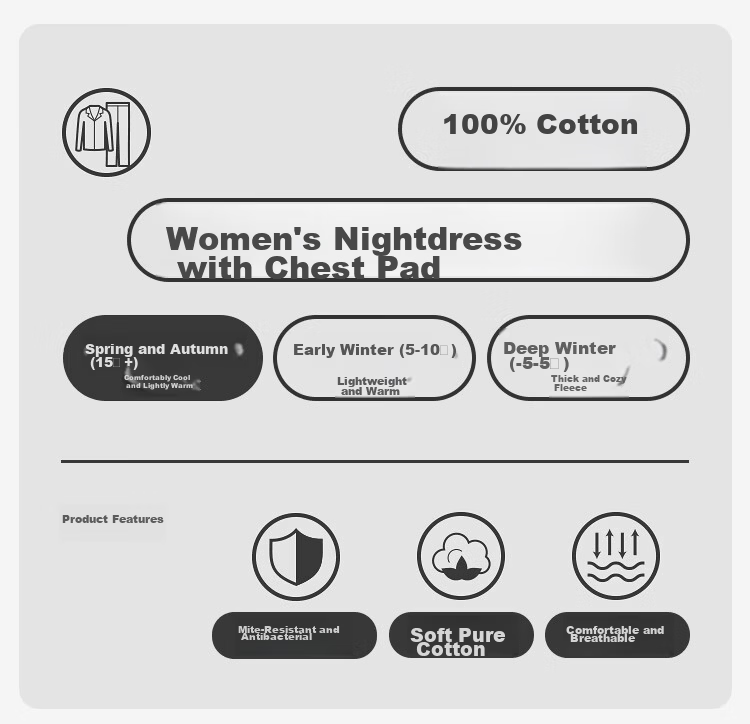 Miiow Women's 100% Cotton Long Sleeve Solid Color Sleepwear with Chest Pad Simple Loose Nightdress Homewear Blue 2XL 1