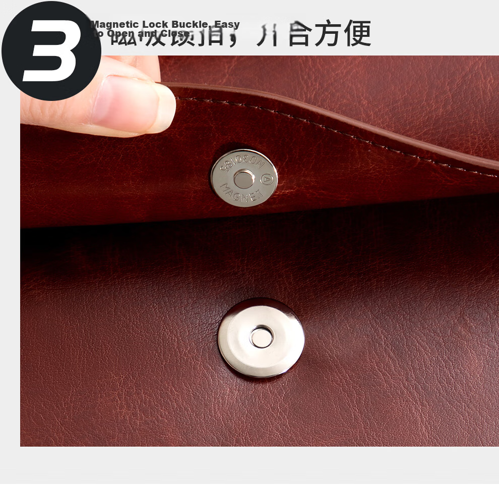 Jiaranheng A4 Leather Document Bag Upgraded Thickened Waterproof Large Capacity Classic Business Office Storage Bag Meeting Briefcase File Folder Contract Receipt Holder Custom Logo Business Brown 11