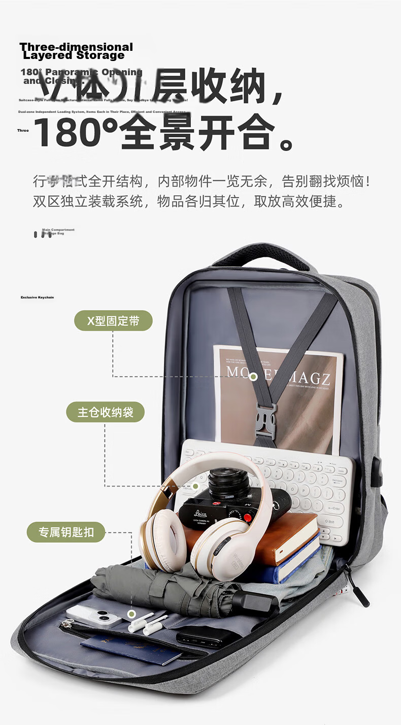 Milooky Men's 17.3/18 Inch Laptop Backpack High-End Business Travel Large Capacity Bag 3