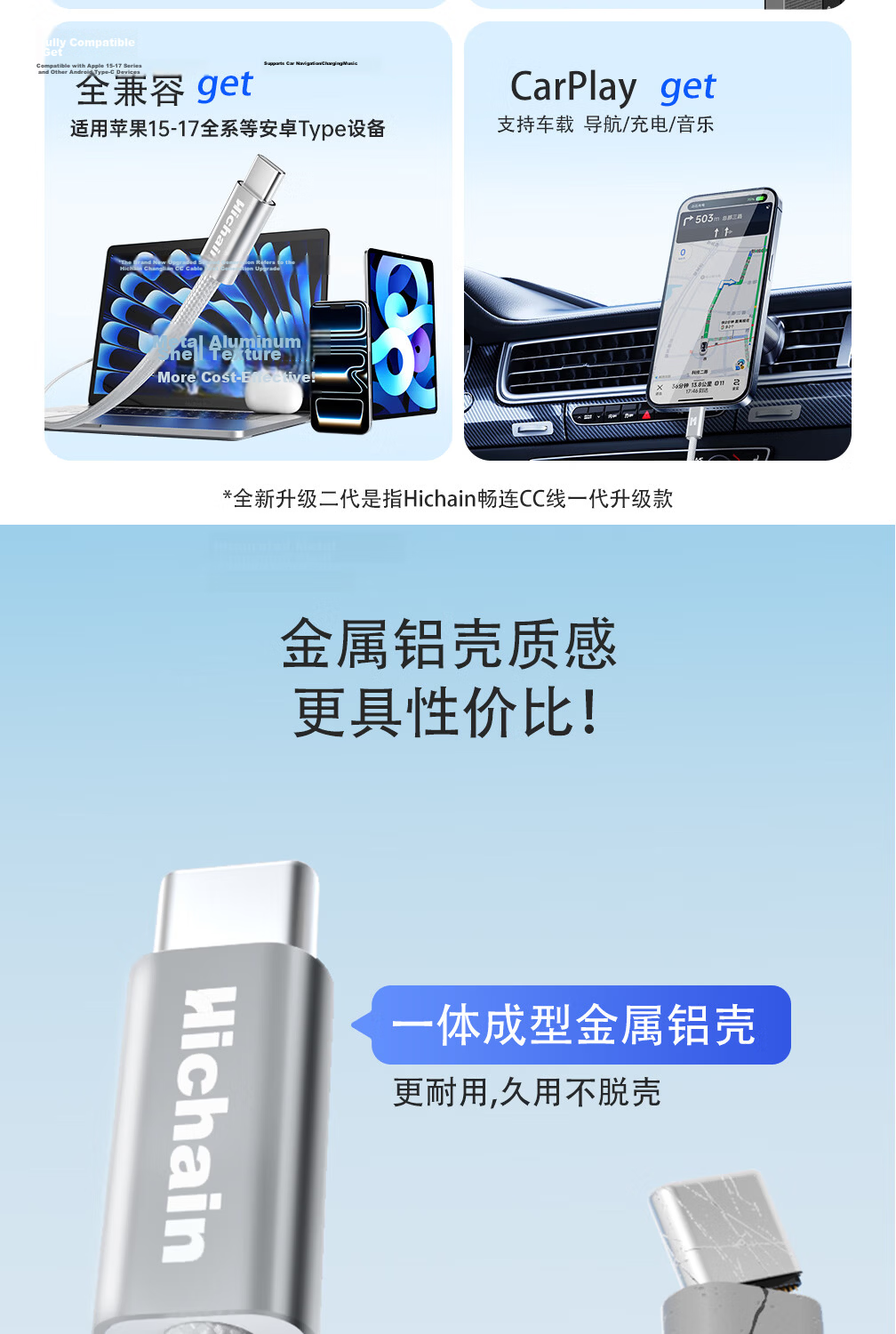 Hichain And Chang Apple 17/16 Charging Cable, Type-C Data Cable, PD65W Fast Charging Cable, Car Compatible, for IPhone16/15ProMax Phones, Tablets, IPad, Laptops, 1.8 Meters 3