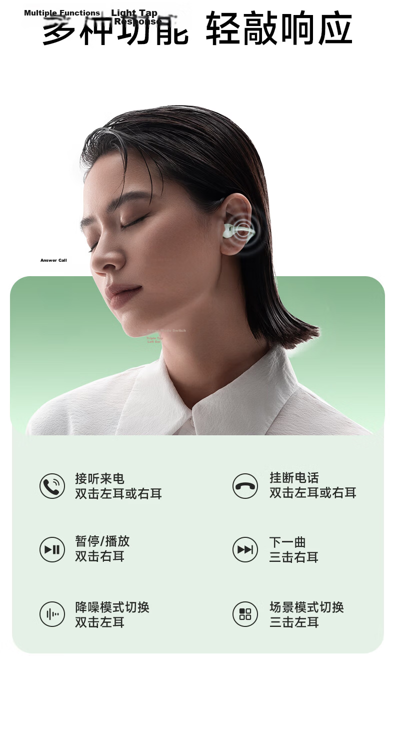 EDIFIER Lolli Clip Cloud-Feel Smart Ear Clip, Active Noise-Cancelling Bluetooth Headphones, Sports Earphones, Compatible with Apple, Huawei, Xiaomi, OPPO, Glacier White, Graduation Gift 20