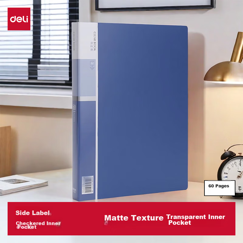 Deli Super Popular A4 60-Page Business Document Folder Transparent Insert Pocket File Binder Loose-Leaf File Organizer Office Study Supplies 5005