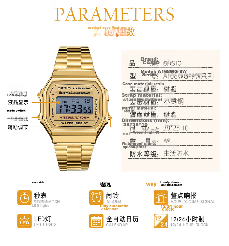 Casio Retro Square Digital Watch for Students, Unisex, A168WERB-2A 5