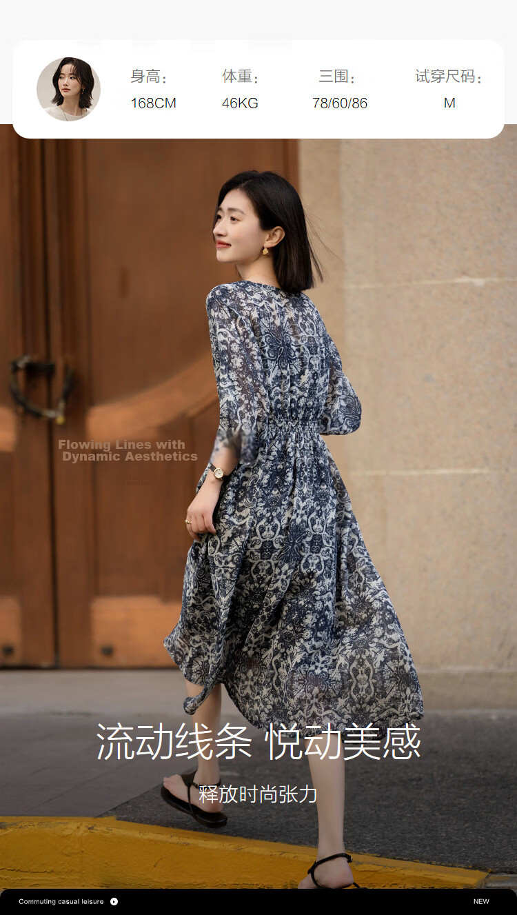 Demana Romantic Chiffon Season Spring Urban Commuter V-Neck Slim Waist Women's Two-Piece Dress 9