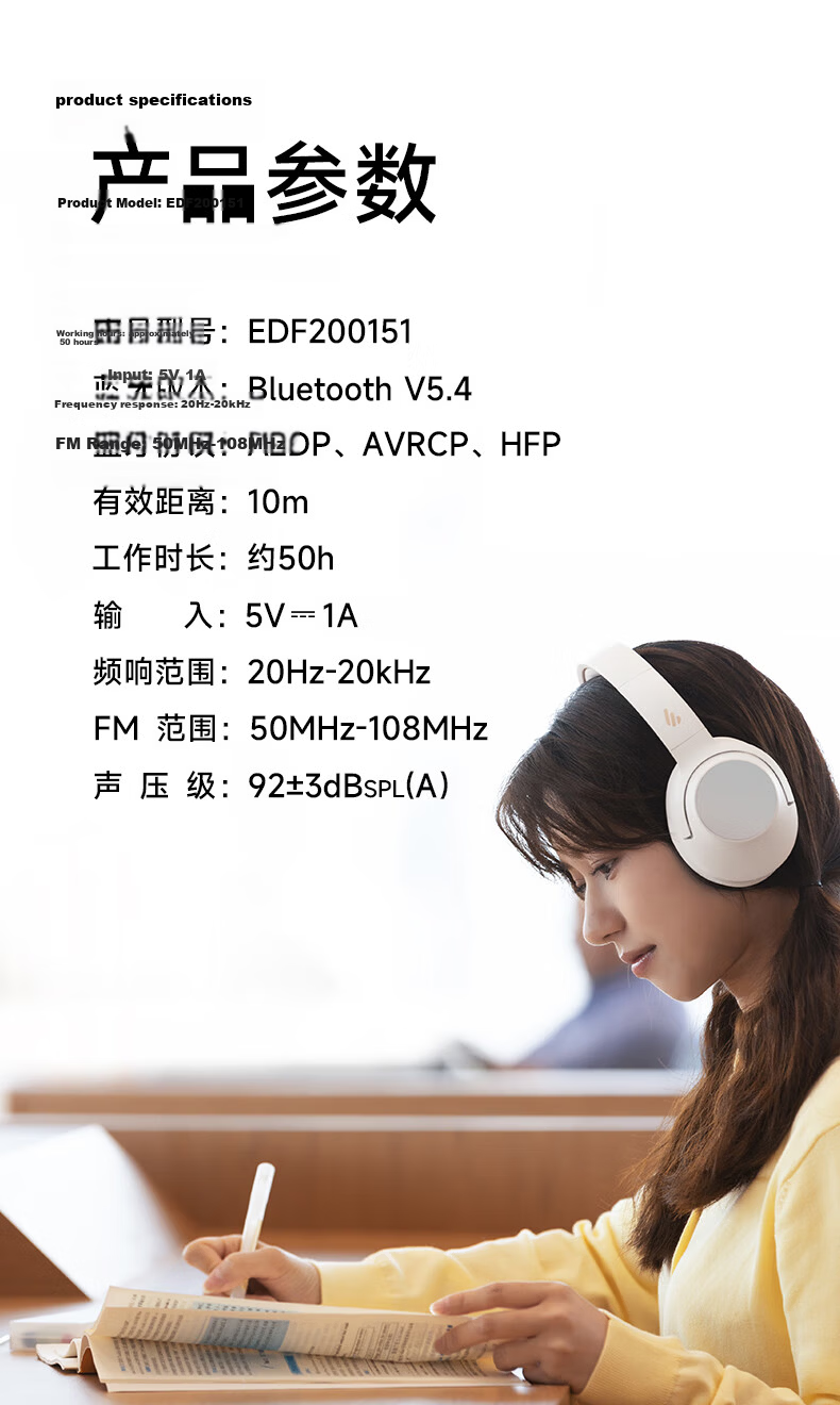 EDIFIER K710W Over-Ear FM Tuning Bluetooth Headphones, Study Headphones, English Listening Test Headphones, Specially Designed for Online Classes, Compatible with Apple, Huawei, Xiaomi, OPPO, Deep Space Black 30