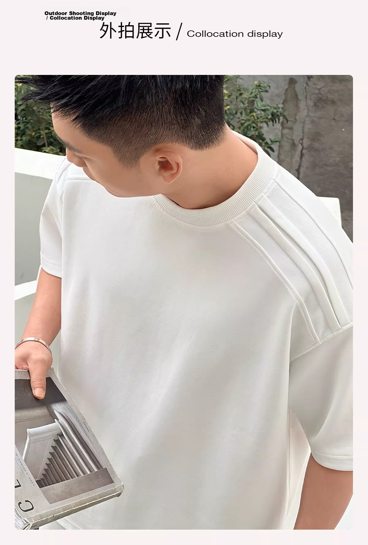 PLAYBOY Jelly Cotton Cooling 7A Antibacterial Short Sleeve T-Shirt Men's Premium Summer Heavyweight Solid Color Straight Shoulder Tee 11
