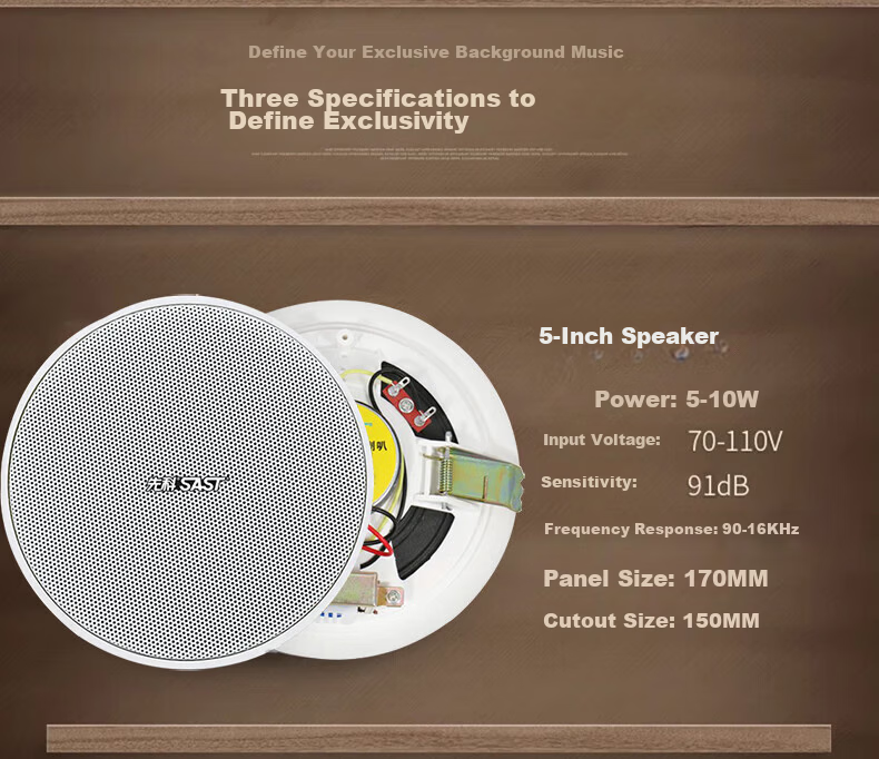 SAST 8-Inch Ceiling Speaker Set 120W Constant Voltage Amplifier Public Address System Ceiling Mount Home Mall Store Conference Background Music Combo Speaker One-to-Four 4