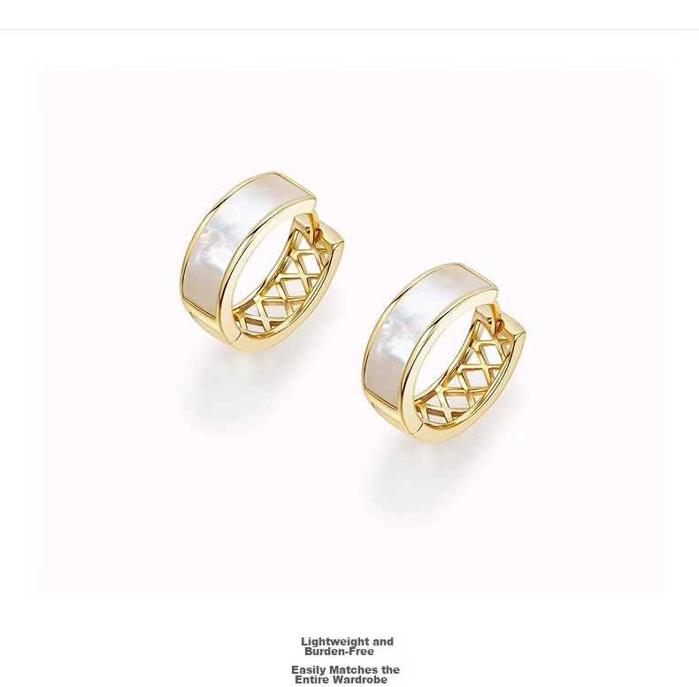 Aji Bean Women's Gold Mother-of-Pearl Vintage Hoop Earrings Luxury Niche Gift for Teacher's Day 4