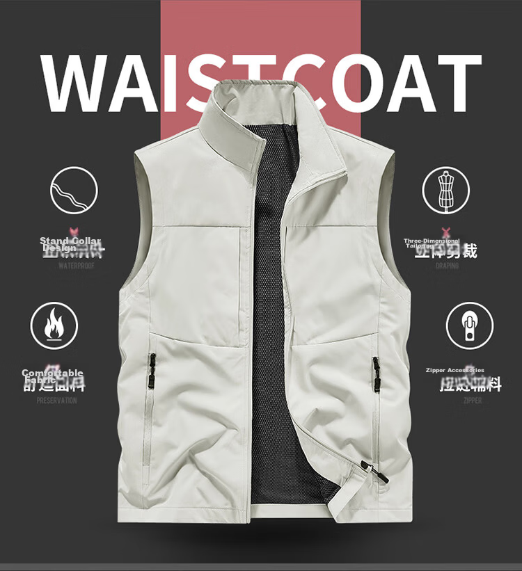 JEEP SPIRIT Men's Outdoor Casual Quick-Dry Vest Blue 3XL Autumn Breathable Simple Stand Collar Photography Jacket 2