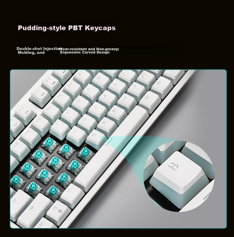 Hyeku X3 Wired/Wireless 2.4G Dual-Mode Gaming Mechanical Keyboard 87 Keys PBT Keycaps Black Forest Mousse Kailh BOX Rose Red Switch with Clip-On Wrist Rest 8