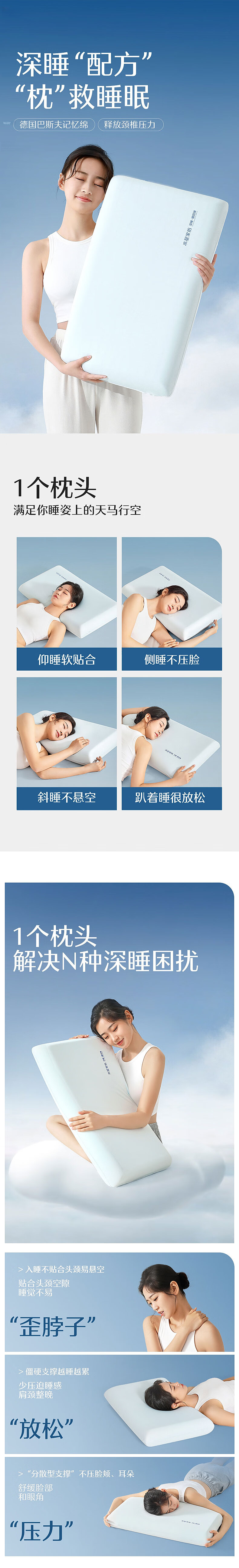 Mercury Home Textiles Pillow Neck Support Pillow Core Double-Sided Dual-Feel Sleep Deep Care Hotel Slow Rebound Memory Foam Pillow Core 1