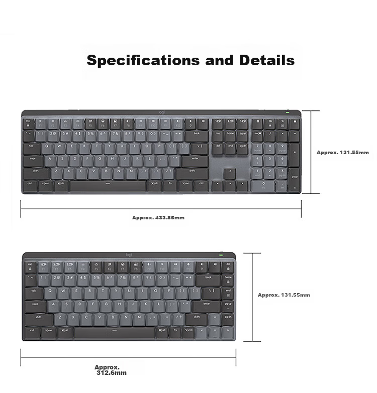 Logitech MX Mechanical Series, High-Performance Low-Noise Wireless Dual-Mode Mini Mechanical Keyboard, 84 Keys, Brevia Brown Switches 15
