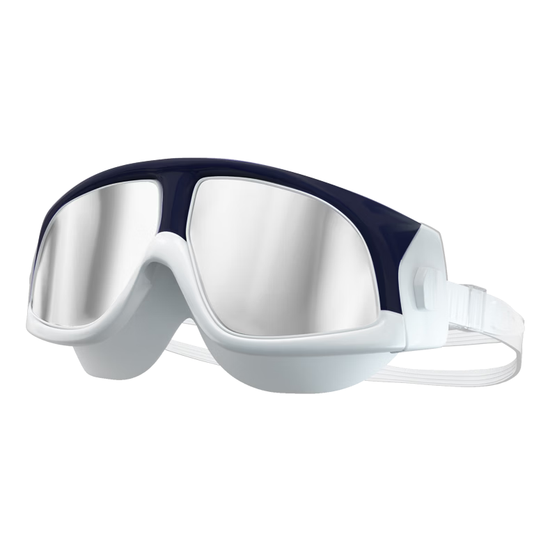 BALNEAIRE Fashion Large Frame Prescription Swimming Goggles HD Anti-Fog Swim Vacation Gear YJ010 Deep Sea Blue [Coated]
