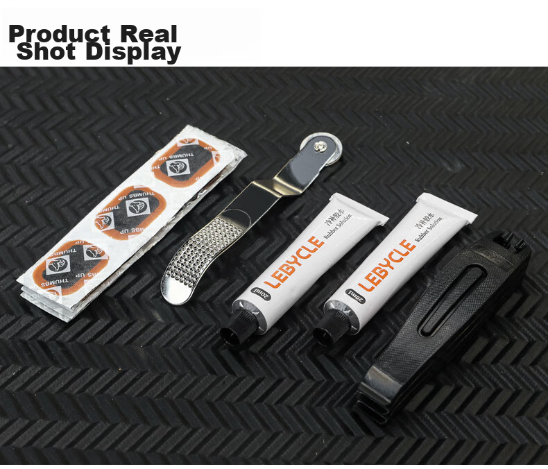 LEBYCLE Mountain Road Bike Tire Repair Tool Kit Portable Inner Tube Patch Glue Film with Tire Lever and Tire File 11