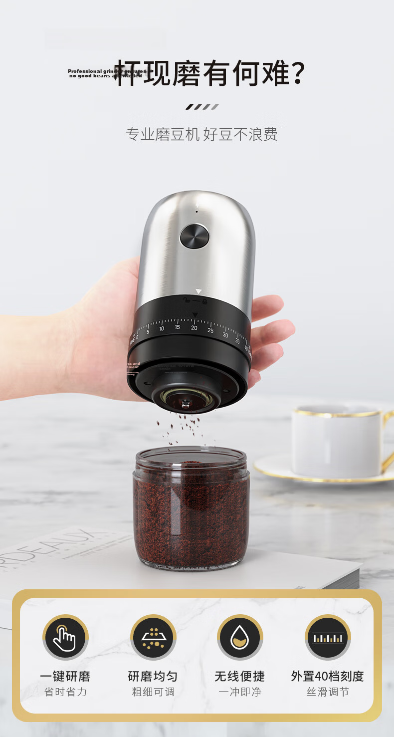 CLITON Electric Coffee Grinder, Coffee Bean Grinding Machine, Pour-Over Coffee Maker, Automatic Grinding Machine, Coffee Filter Paper, Filter Cup 7