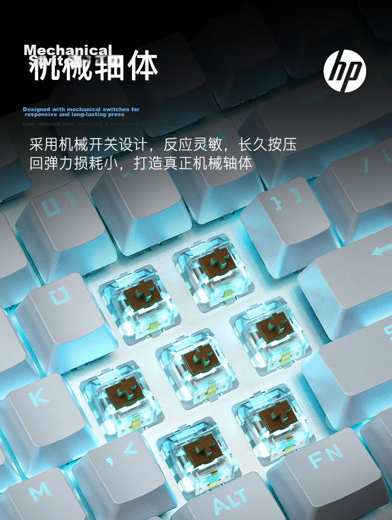 HP GK400F Mechanical Keyboard, Wired for Office And Gaming, Compatible with Desktop And Laptop Computers, Gunmetal Black with Blue Switches, 104 Keys 5