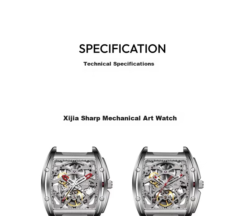 CIGA Design Xijia Sharp Barrel Dual-Skeleton Mechanical Watch Men's Wristwatch Birthday Gift 27