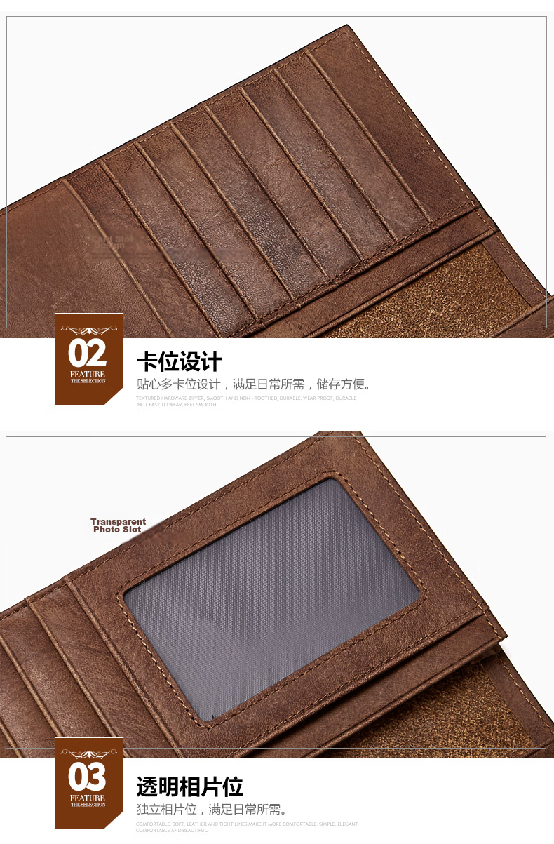 ELLE HOMME Vertical Wallet First Layer Cowhide Multi-Card Vintage Bi-Fold Card Holder 0330 Birthday Gift for Boyfriend 16