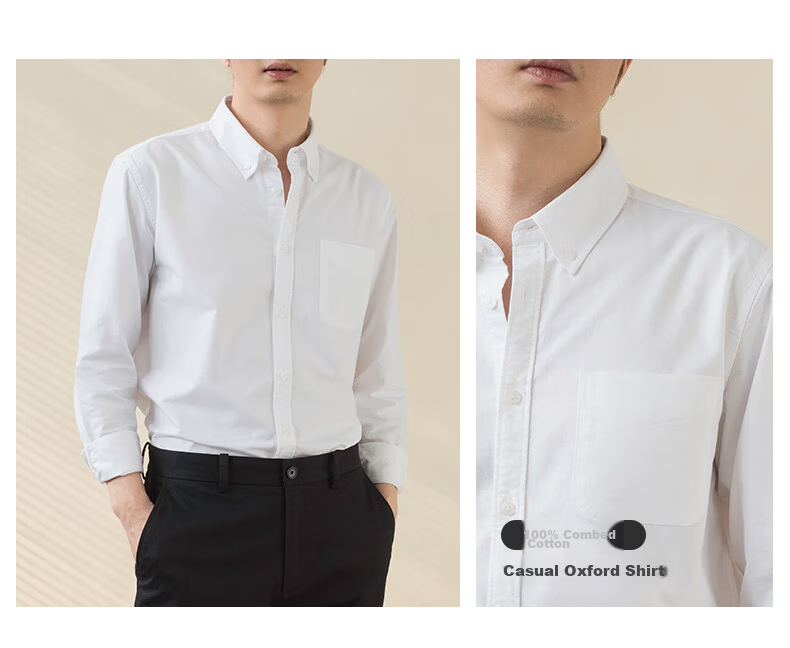 BLACKMONDAY Men's Pure Cotton Oxford Long Sleeve Shirt Wrinkle-Resistant Non-Iron Solid Color Business Casual Shirt 12