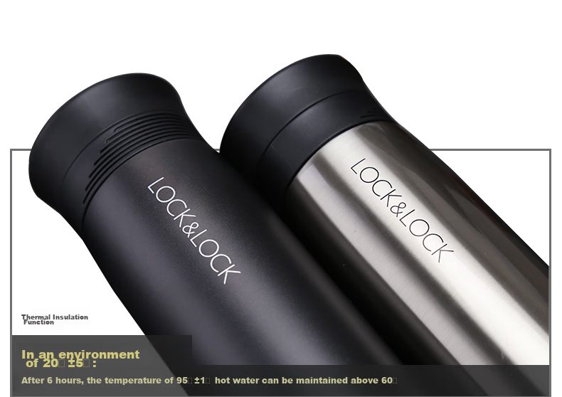 LOCK&LOCK Insulated Bottle Outdoor Travel Family Thermos Set Black (Large Wide-Mouth Carrying Bottle 1.8L + Thermos Cup 200ml) 16