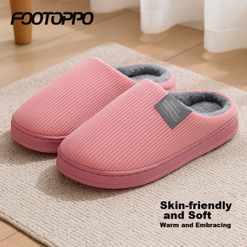 FOOTOPPO Men's Cotton Slippers Winter Women's Furry Slippers Autumn Couple Home Non-Slip Winter Men's Slippers
