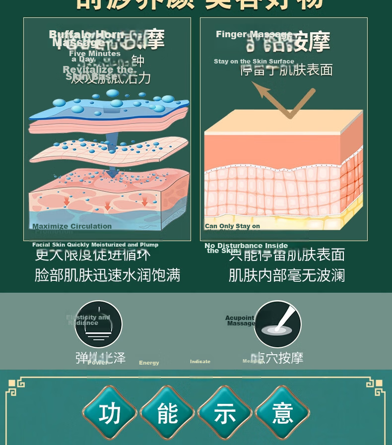 Bingyou Pure Ox Horn Gua Sha Scraping Board and Muscle Scraper Stick Set 2 Pieces 5mm Thick Facial Lifting Acupoint Massage for Face and Eyes 6