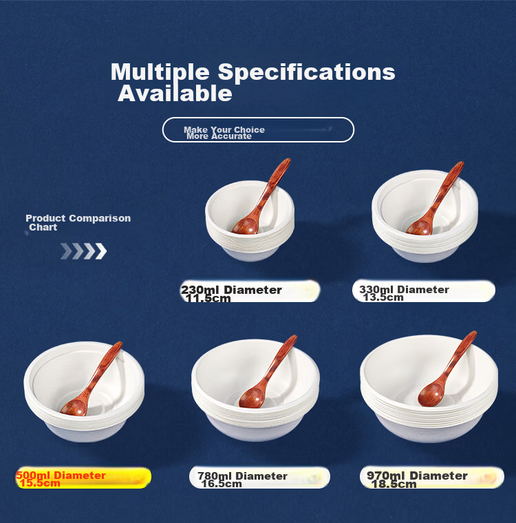 SHUANG YU Disposable Bowls, 330ml*50 Pieces, Thick Paper Bowls And Plates, Biodegradable Soup And Rice Bowls, Hot Pot Bowls, Washable Chopsticks And Tableware, Wholesale 3