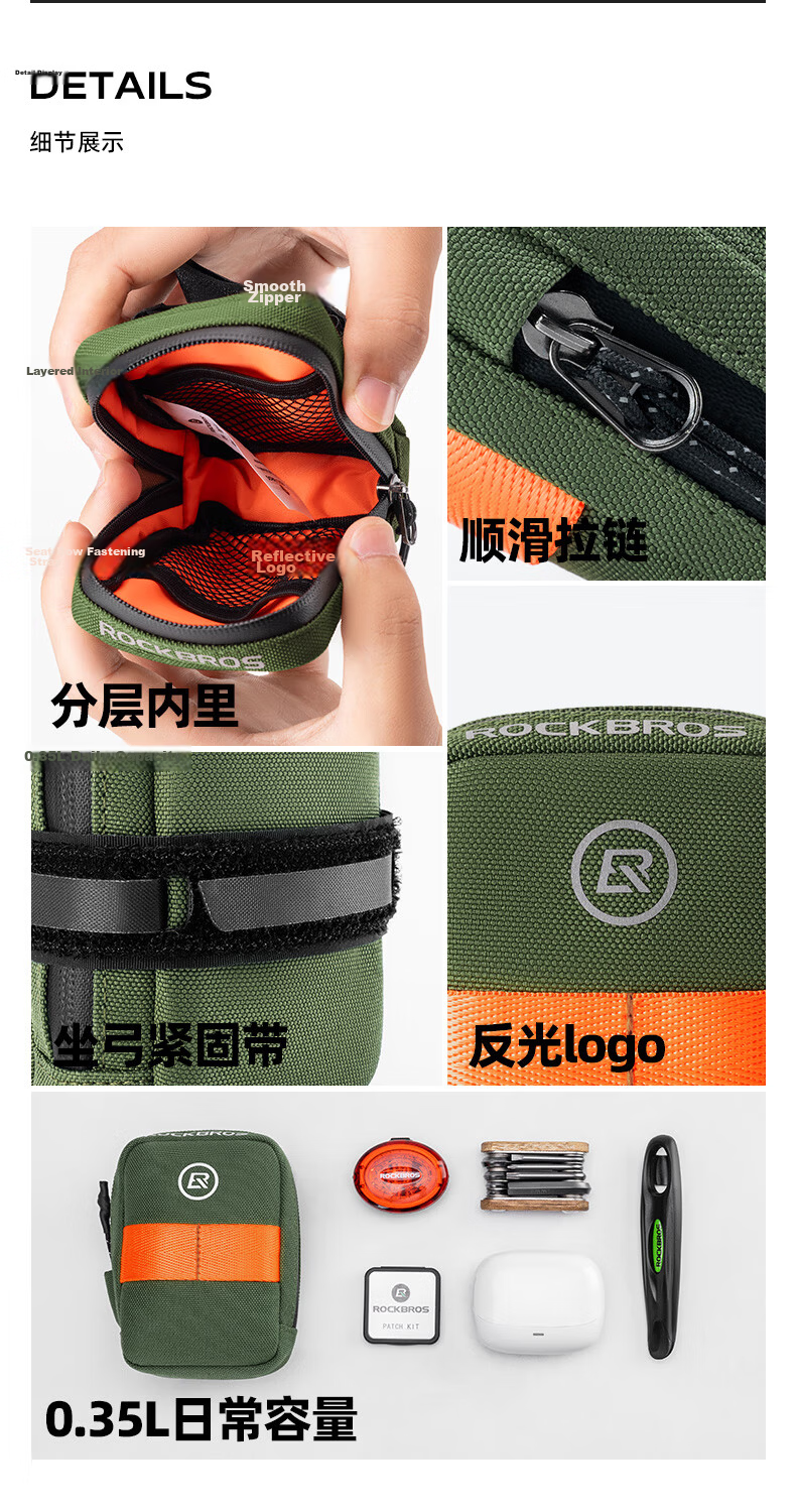 ROCKBROS Bicycle Bag Road Bike Tail Bag Compact Portable Seatpost Saddle Bag Cycling Accessories Black 7