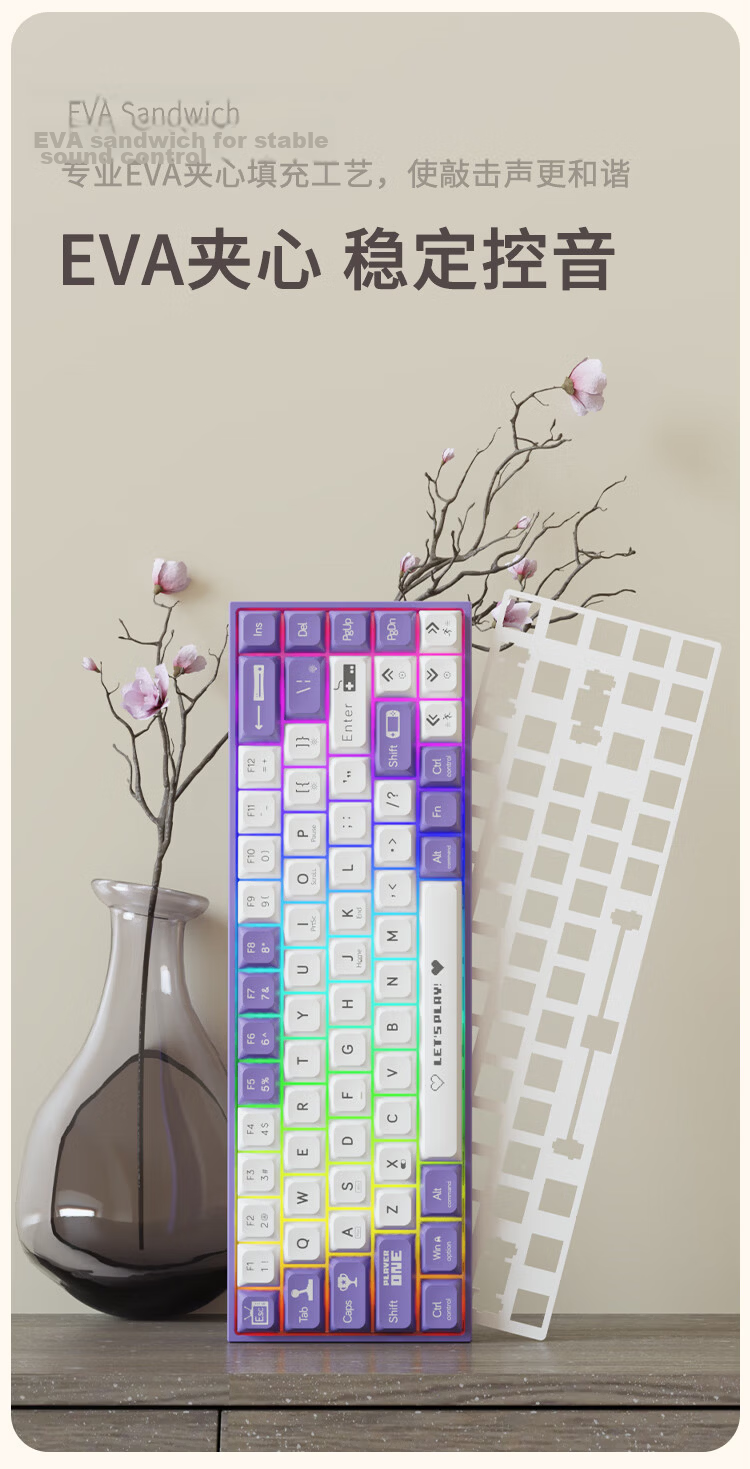 AJAZZ AK680 Wired Mechanical Keyboard, Dual-Color Keycaps, 68 Keys, Full Hot-Swappable, Customizable Mechanical Keyboard, Mixed Colorful Lighting Effects, Portable And Compact, Red And White, Blue Switches 6