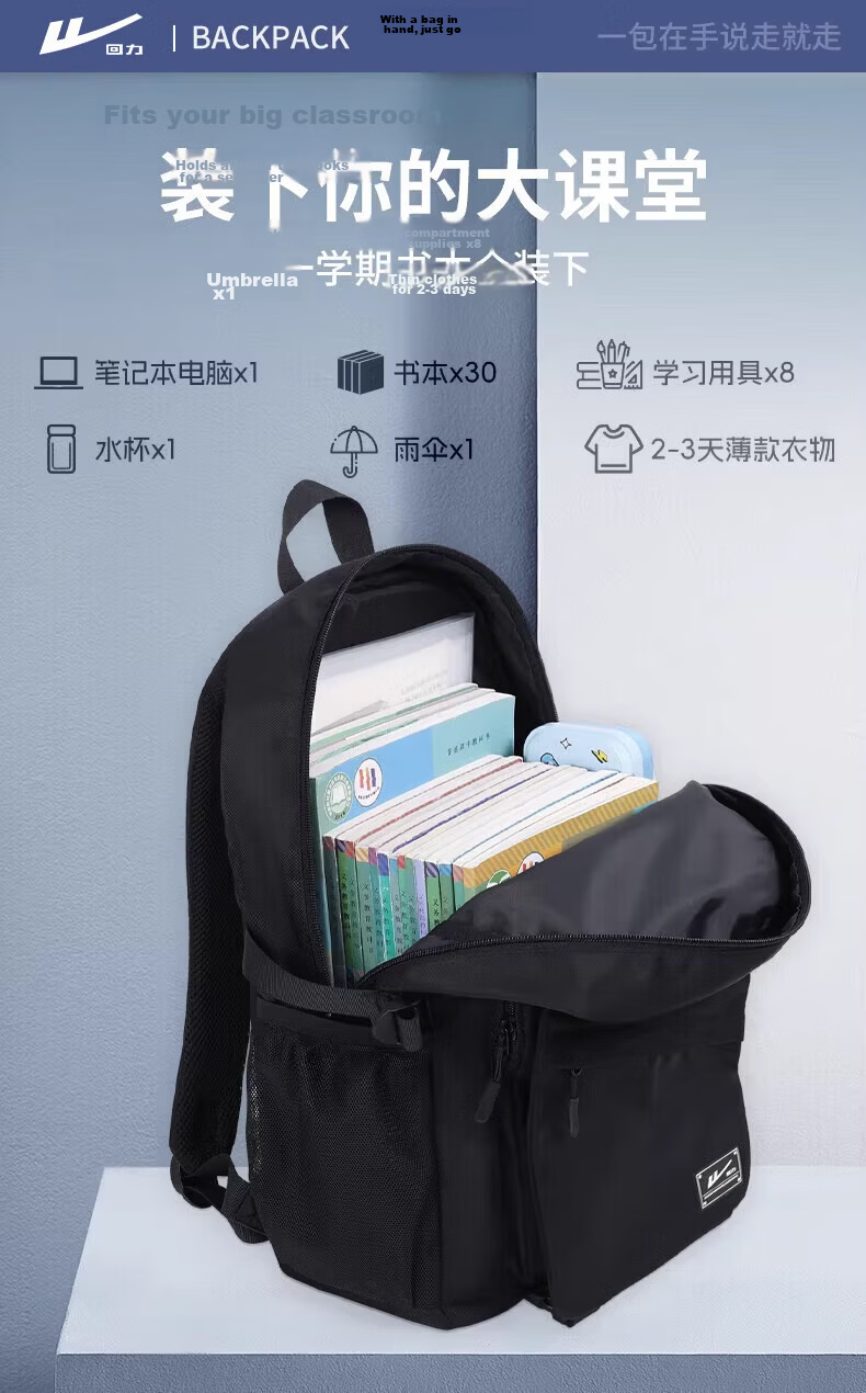 Warrior Backpack Men's Casual Water-Resistant Laptop Travel Bag Large Capacity School Bag for High School, Middle School, and College Students 5